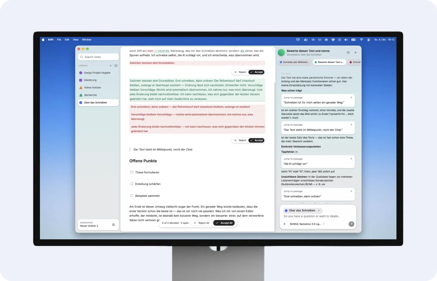 AI Text Editor — Projekt von Kjell Behrends, Ansicht 2