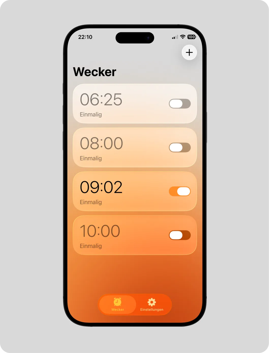 Wecker App — Projekt von Kjell Behrends, Hauptansicht